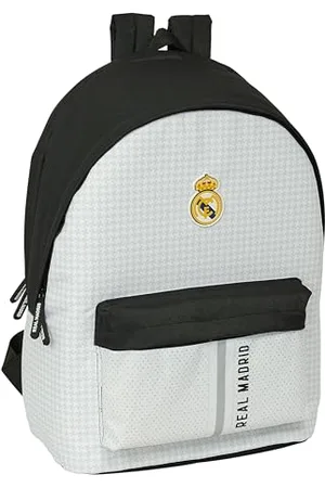Safta Real Madrid 1. Mannschaft 24/25, Laptop-Rucksack mit 39,6 cm (15,6 Zoll) und USB, ideal für Jugendliche verschiedener Altersgruppen, recycelter Stoff, bequem und vielseitig, 31 x 18 x 44 cm