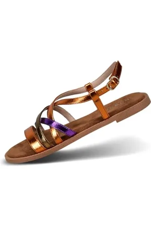 Bugatti Damen-Metallik-Sandalen mit Riemchendesign, gepolsterten Fußbetten und eleganter flacher Silhouette multicolour/metallics 37 EU