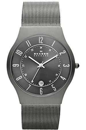 Skagen Herrenuhr Sundby Titanium, DreizeigerDatumswerk, 37mm Charcoal Titanium Gehäuse mit EdelstahlMeshArmband, 233XLTTM