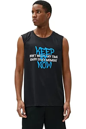 Koton Men Sport Tank Top Slogan Printed Crew Neck Sleeveless