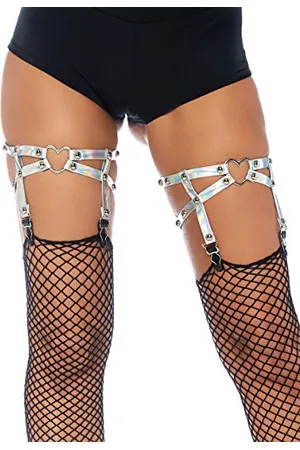 Leg Avenue Damen Irisierend Strumpfband mit einem Metallem Herz, Einheitsgröße (Silber), 0.1 kg Garterbelt
