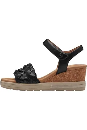 Tamaris COMFORT Damen Sandalen mit Keilabsatz aus Leder Bequem, Schwarz , 42 EU