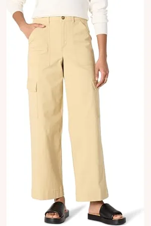 Amazon Damen Hochgeschnittene Cargo-Hose in Khaki mit Normaler Passform und Voller Länge, , 38