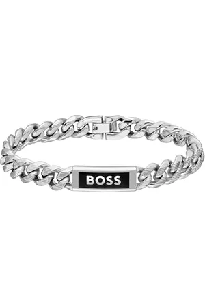HUGO BOSS Jewelry Gliederhalsketteund Gliederarmband für Herren Kollektion KASSY EMBLEM aus Edelstahl mit einem Anhänger aus schwarzem Email