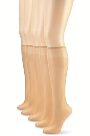 Nur Die 5er Pack Knie Seidenfein 15 DEN transparente Nylon Fein-Kniestrümpfe seidig glänzend breiter Komfortbund Damen