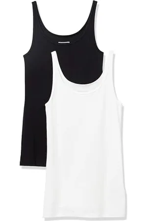 Amazon Damen Schmal geschnittenes Tanktop mit dünnem Trägern, 2er-Pack, , XS