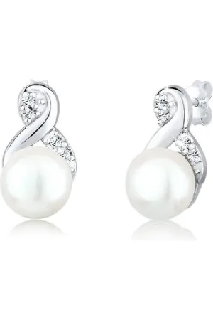 Elli Ohrringe Damen Ohrstecker Infinity Elegant mit Süßwasserzuchtperle und Kristallen in 925 Sterling