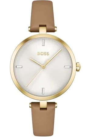 HUGO BOSS Analog Quarzuhr für Damen Kollektion Majesty mit Kamelhaarfarbenem Lederarmband - 1502652