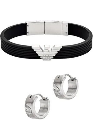 Emporio Armani Herren Silberfarbenes Silikon Armband und Ohrringe Edelstahl, Set