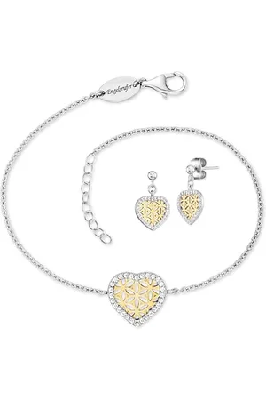 Engelsrufer Schmuck-Set Damen – Armband & Ohrstecker Herz Lebensblume – mit weißen Zirkonia – Eleganter Modeschmuck