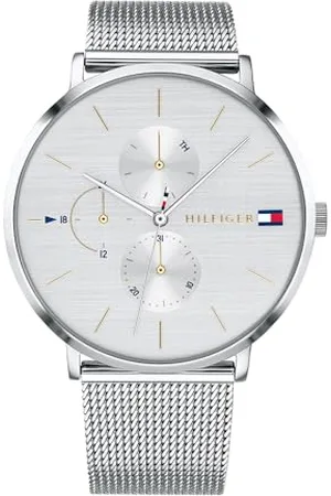 Tommy Hilfiger Multi Zifferblatt Quarz Uhr für Damen mit Silbernes Edelstahl-Mesh-Gliederarmband - 1781942