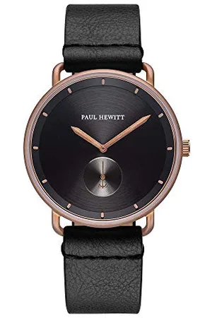 Paul Hewitt Armbanduhr Männer Edelstahl Breakwater Black Sunray - Herren Uhr Lederarmband (Schwarz), bronzefarbene Herren Armbanduhr, schwarzes Ziffernblatt