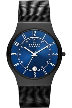Skagen Herrenuhr Sundby Titanium, DreizeigerDatumswerk, 42mm Midnight Titanium Gehäuse mit EdelstahlMeshArmband, T233XLTMN