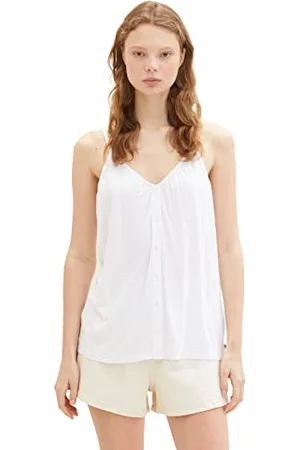 TOM TAILOR Damen 1038385 Top mit Knopfleiste, 20000-White, M