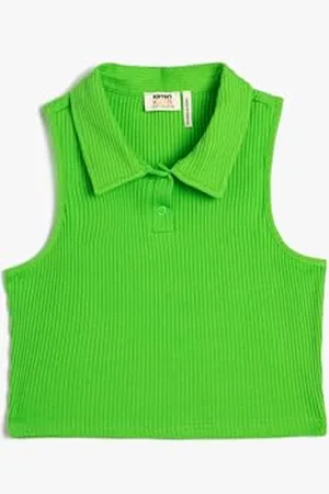 Koton Girls Polo Neck Crop Tank Top Sleeveless Cotton Ribbed