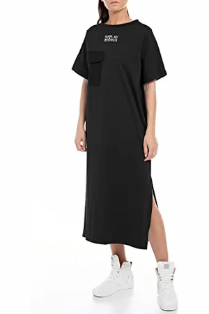 Replay Damen Kleid Kurzarm aus Bio-Baumwolle, (Schwarz), S