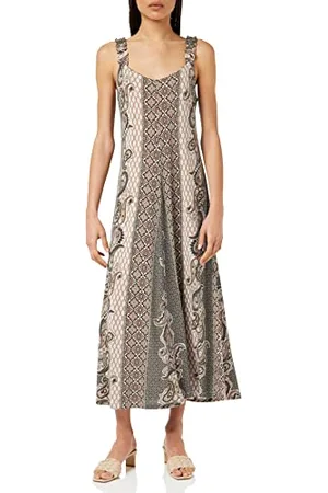 Cream Damen Midi A-Shape Printed Sleeveless Lässiges Kleid, , X-Large