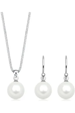 Elli Schmuckset Damen Elegant Set Ohrhänger Basic mit Muschelkernperlen in 925 Sterling
