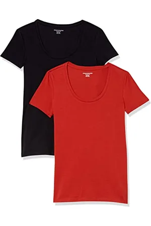 Amazon Damen Kurzärmliges T-Shirt mit U-Ausschnitt in klassischer Passform (Erhältlich in Übergröße), 2er-Pack, , XL