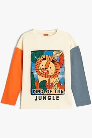 Koton Babyboy Lion T-Shirt Long Sleeve Crew Neck Color Block Cotton