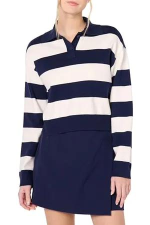 THE DROP Joan Splitneck Polo Long Sleeve Sweater Pullover, , XL