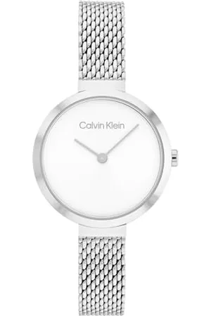 Calvin Klein Analog Quarzuhr für Damen Kollektion Minimalistic T BAR 28MM MESH mit Silbernes Edelstahl-Mesh-Gliederarmband - 25200082