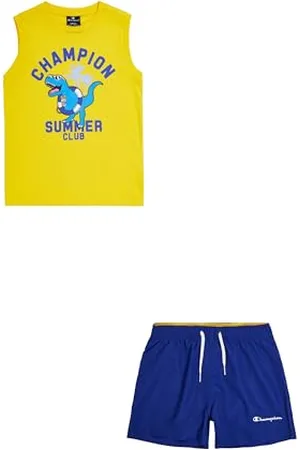 Champion Jungen Legacy Back to The Beach B-Graphic Crewneck Tank & Wr Shorts kompletter, Gelb/Blau Eletrisch, 13-14 Jahre