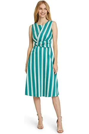 Betty & Co Damen Midikleid mit Streifen Green/White,36