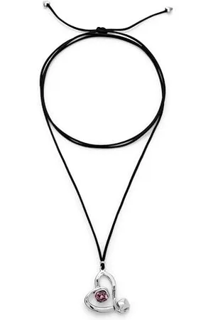 UNO de 50 Anhänger aus Metalllegierung, versilbert, Doppelkette und Herz mit Kristall, handgefertigter Schmuck, hergestellt in Spanien, Einheitsgröße, Sterlingsilber 925, Kein Edelstein