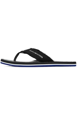 Tommy Hilfiger Herren Flip Flops Leather Beach Sandal mit Fransen, (Black), 40