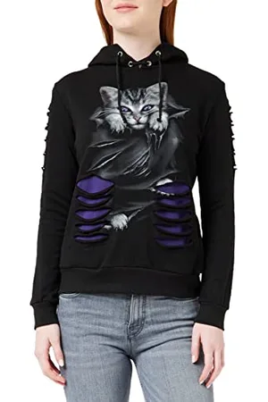 Spiral Bright Eyes - Hoodie mit großer Kapuze - Destroyed-Look - Lila-Schwarz - XL