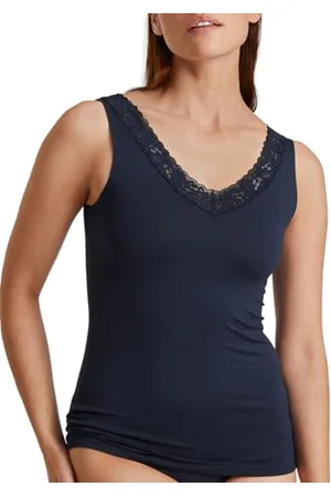 Calida Natural Comfort Lace Tank-Top Damen, V-Ausschnitt, aus hochwertiger Supima-Baumwolle
