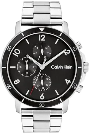 Calvin Klein Multi Zifferblatt Quarz Uhr für Herren Kollektion Gauge Sport mit Silbernes Edelstahlarmband - 25200067