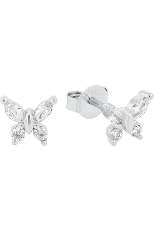 Amor Ohrstecker 925 Sterling Silber Mädchen Kinder Ohrschmuck, mit Zirkonia synth, 1,1 cm, Silber, Schmetterling, Kommt in Schmuck Geschenk Box, 2023015