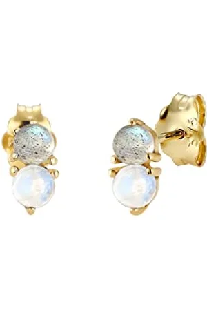 Elli PREMIUM Ohrringe Damen Ohrstecker Eleganz mit Mondstein aus und Labradorit Edelstein aus 375 Gelbgold