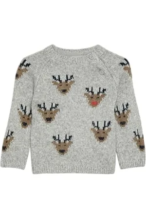 QS by s.Oliver Süßer Strickpullover mit Weihnachtsmotiv grau meliert 80