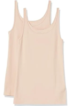 Amazon Damen Schmal geschnittenes Tanktop mit dünnem Trägern, 2er-Pack, , S