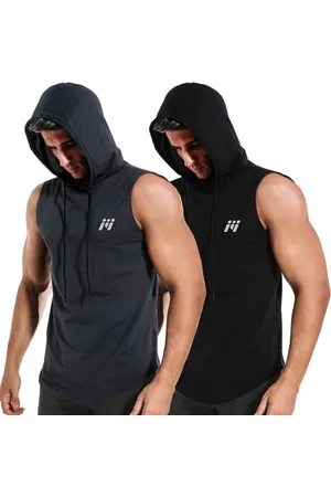 MEETWEE Herren Tank Top, Sportshirt mit Kapuze Ärmelloses Muskelshirts Fitness Sleeveless Shirt Atmungsaktiv Laufshirt Achselshirts Hoodie für Gym Running Training