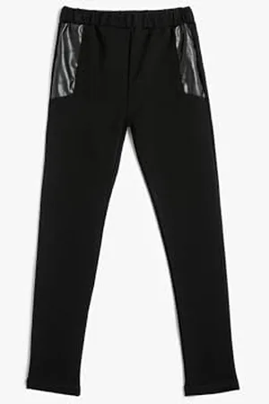 Koton Girls Leggings Faux Leather Detail Elastic Waistband