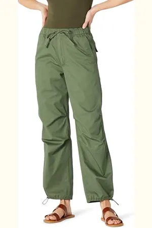 Amazon Damen Mid-Rise-Hose mit Weitem Bein in Übergröße und Fallschirmhose, , L