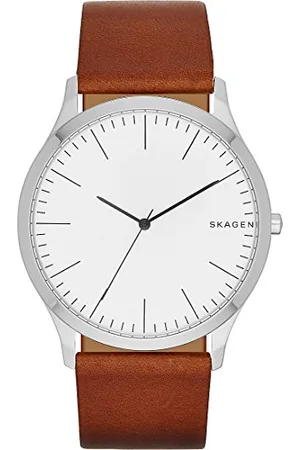 Skagen Herrenuhr Jorn, Dreizeiger Uhrwerk, 41mm Silbernes Edelstahlgehäuse mit Lederarmband, SKW6331