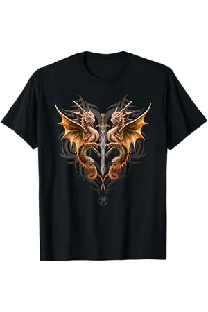 ANNE STOKES Doppeldrachen-Schwert Tribal-Muster Kollektion T-Shirt