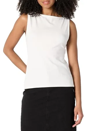 Amazon Damen Layering Tank-Oberteil Mit Bateau-Ausschnitt Aus Rippstrick, Schmale Passform, , M