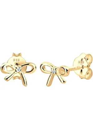 Elli DIAMONDS Ohrringe Damen Ohrstecker Schleife Klassisch Elegant mit Diamant in 585 Gelbgold