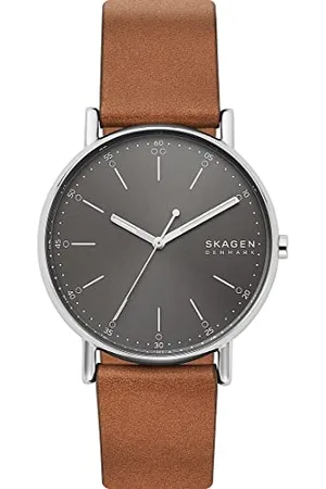 Skagen Herrenuhr Signatur, Dreizeiger Uhrwerk, 40mm Silbernes Edelstahlgehäuse mit Lederarmband, SKW6578