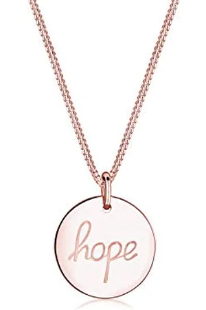 Elli Halskette Damen mit Anhänger Hope-Schriftzug Plättchen Statement in 925 Sterling Silber Rosé vergoldet 45 cm lang