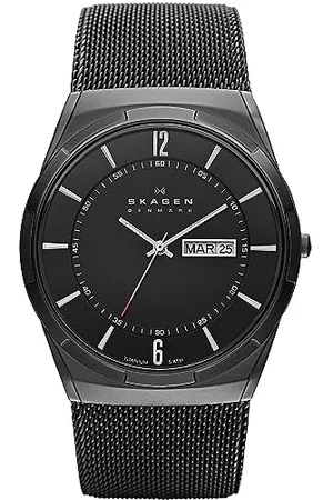 Skagen Herrenuhr Melbye Titanium, DreizeigerDatumswerk, 40mm Midnight Titanium Gehäuse mit EdelstahlMeshArmband, SKW6006