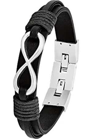 QS by s.Oliver Armband für Herren Infinity, Leder / Edelstahl, Schwarz, Länge: 20-21,5 cm