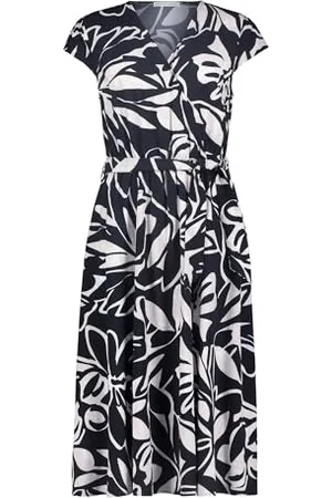 Betty & Co Damen Midikleid Kurzarm Nature-Black,44