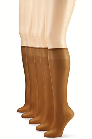 Nur Die 5er Pack Knie Seidenfein 15 DEN transparente Nylon Fein-Kniestrümpfe seidig glänzend breiter Komfortbund Damen